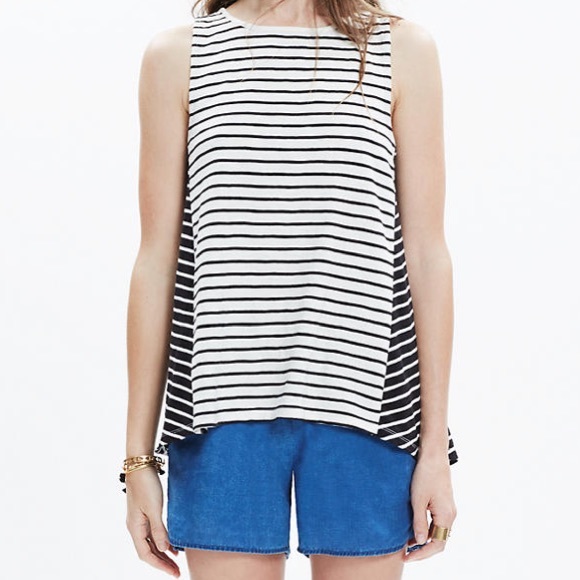 LAST CHANCE Madewell Striped Tank Top Black Cream Forward Seam NWT - Picture 2 of 8